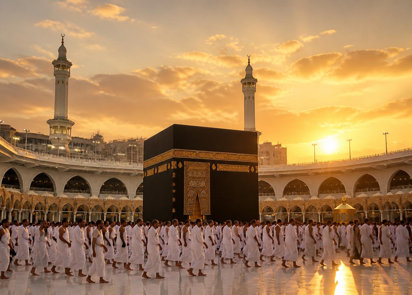 Pilgrims performing tawaf around the Kaaba in Makkah