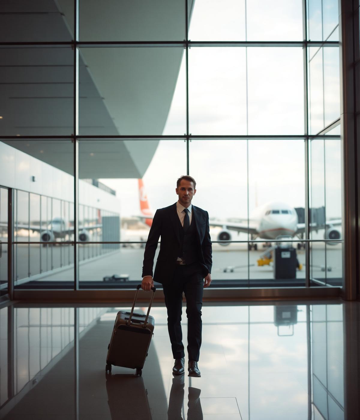 Business traveller in a modern airport terminal
