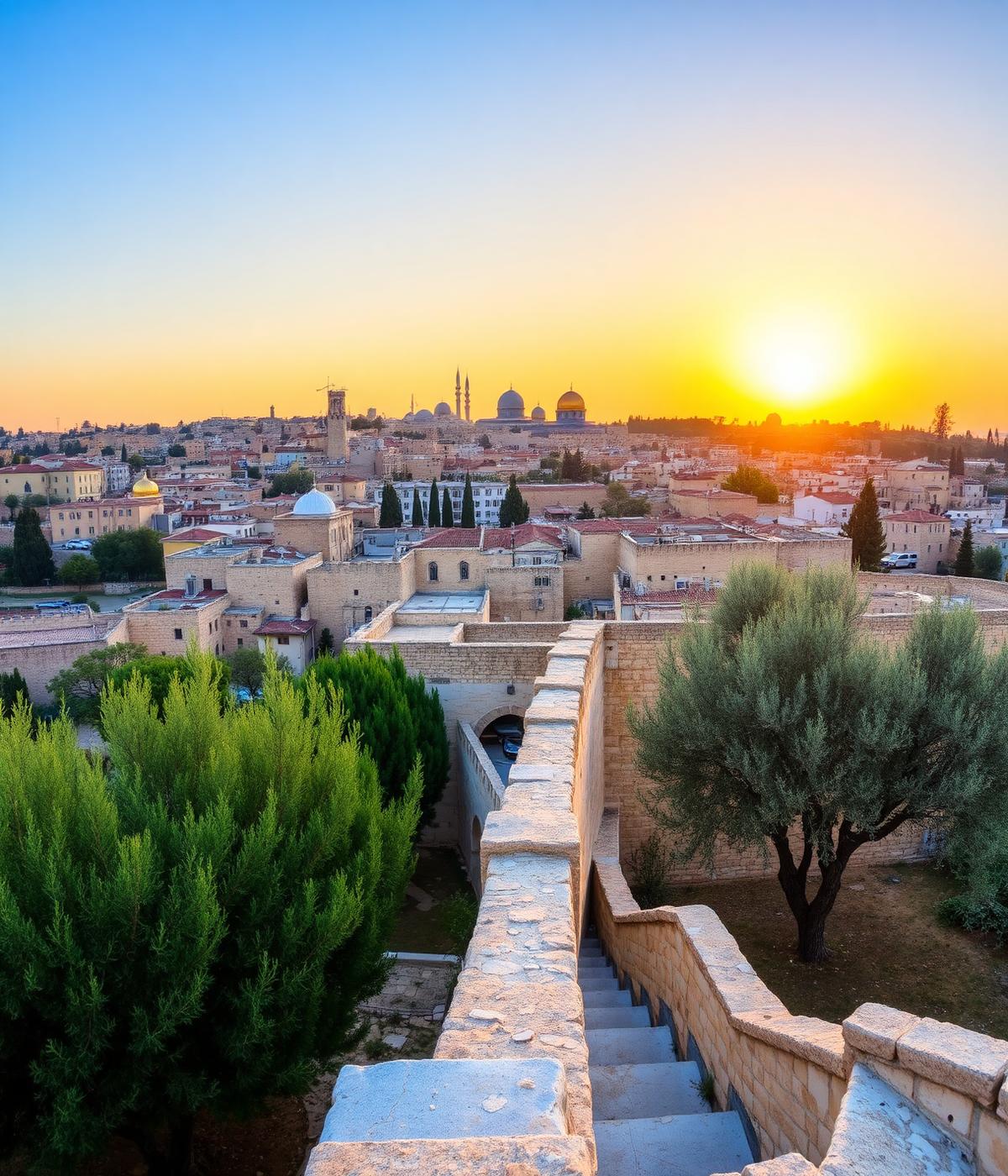 Panorama of the old city of Jerusalem at sunrise