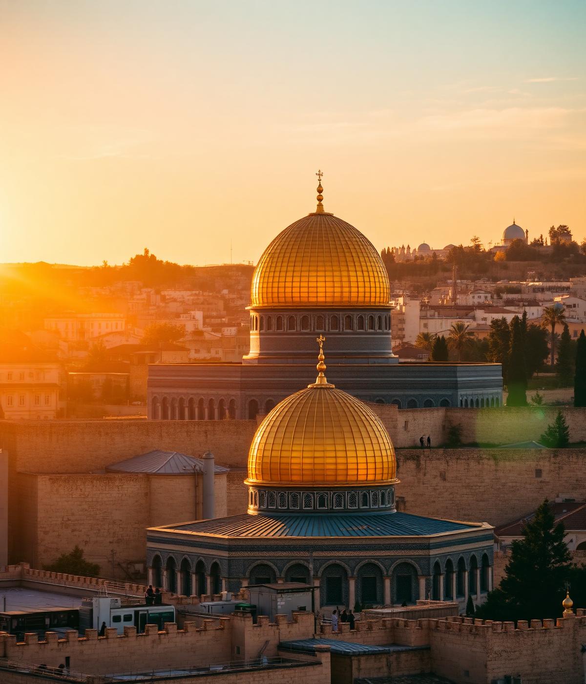 Dome of the Rock in Al Quds at golden hour